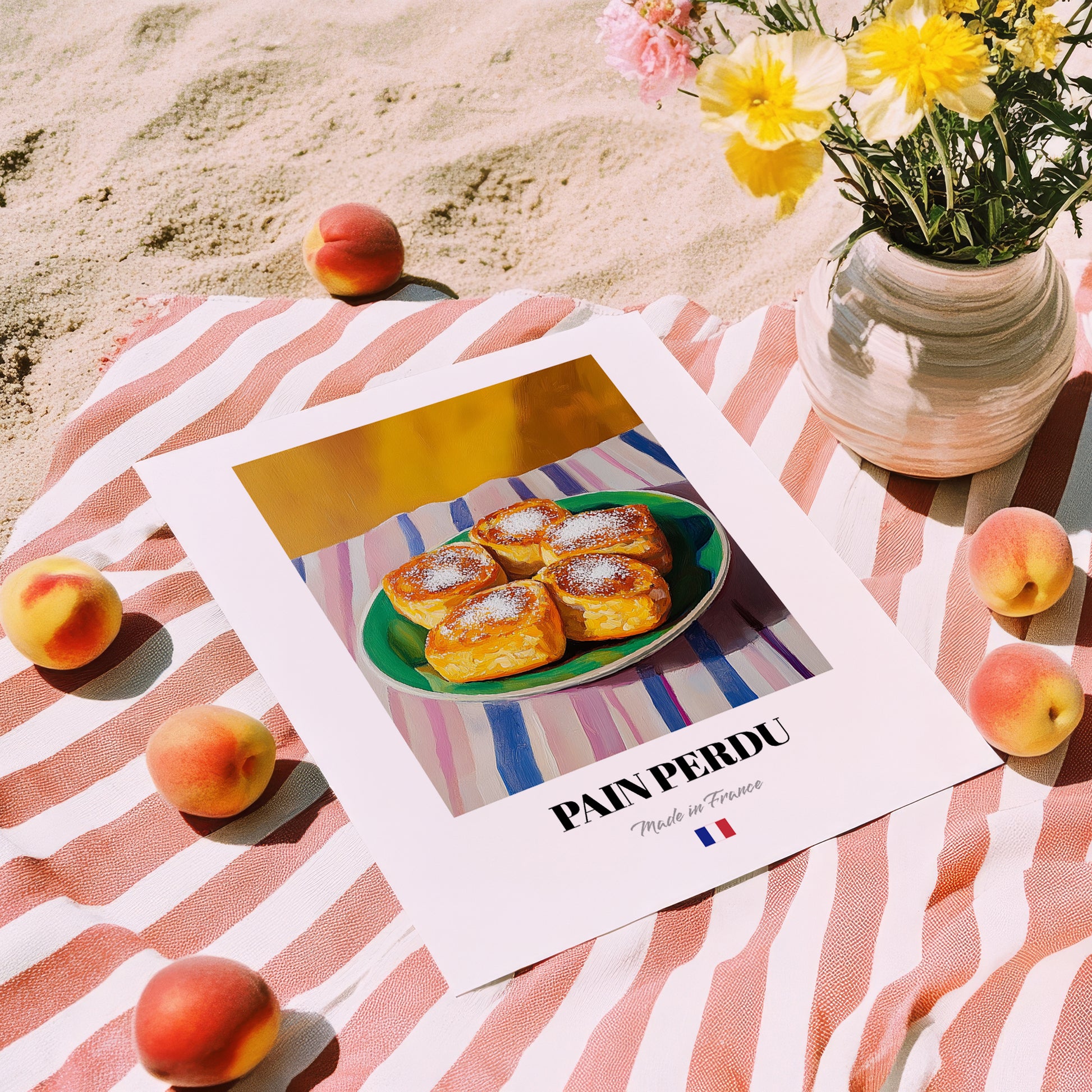 Pain Perdu – Oil Painting, French French Dessert Painting, unframed on coastal sand