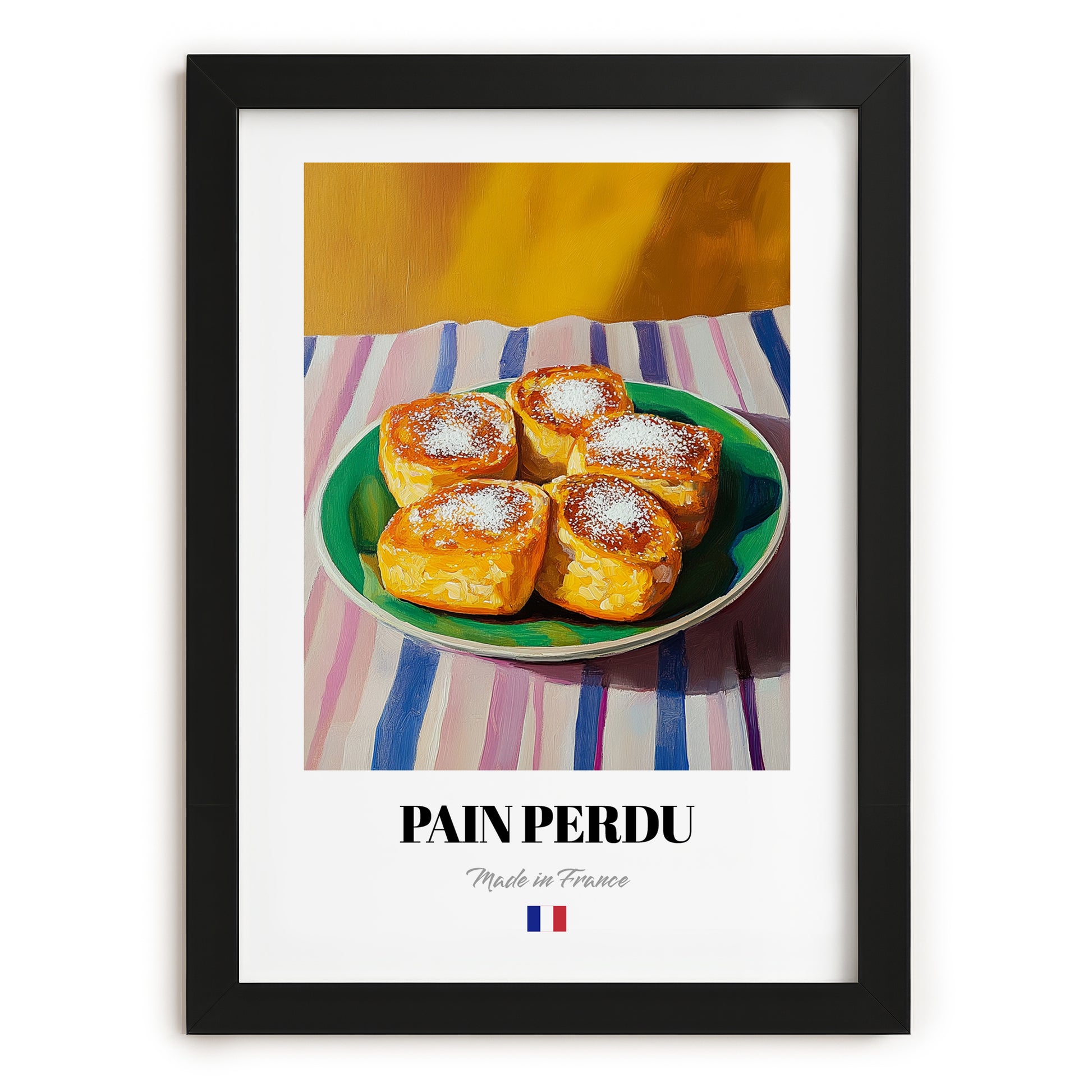 Pain Perdu – Oil Painting, French French Dessert Painting, in sleek black frame