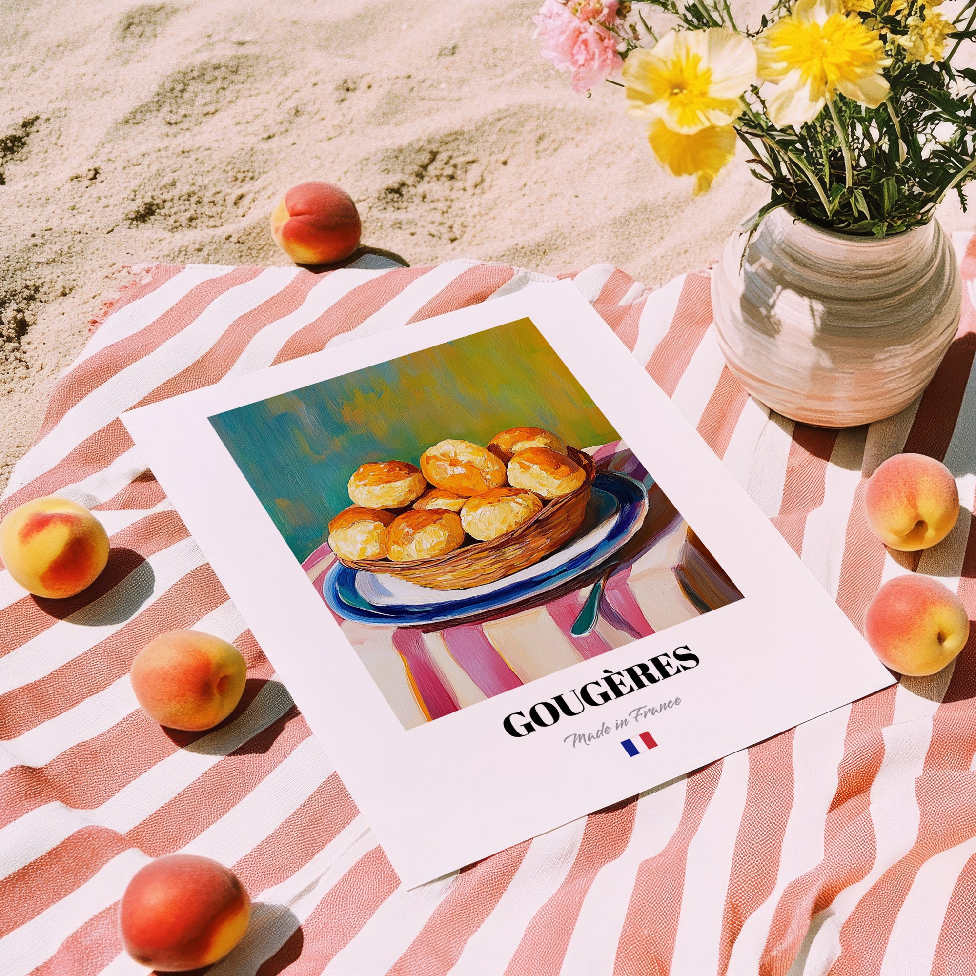 Gougères – Art, French French Pastry Poster, unframed on coastal sand