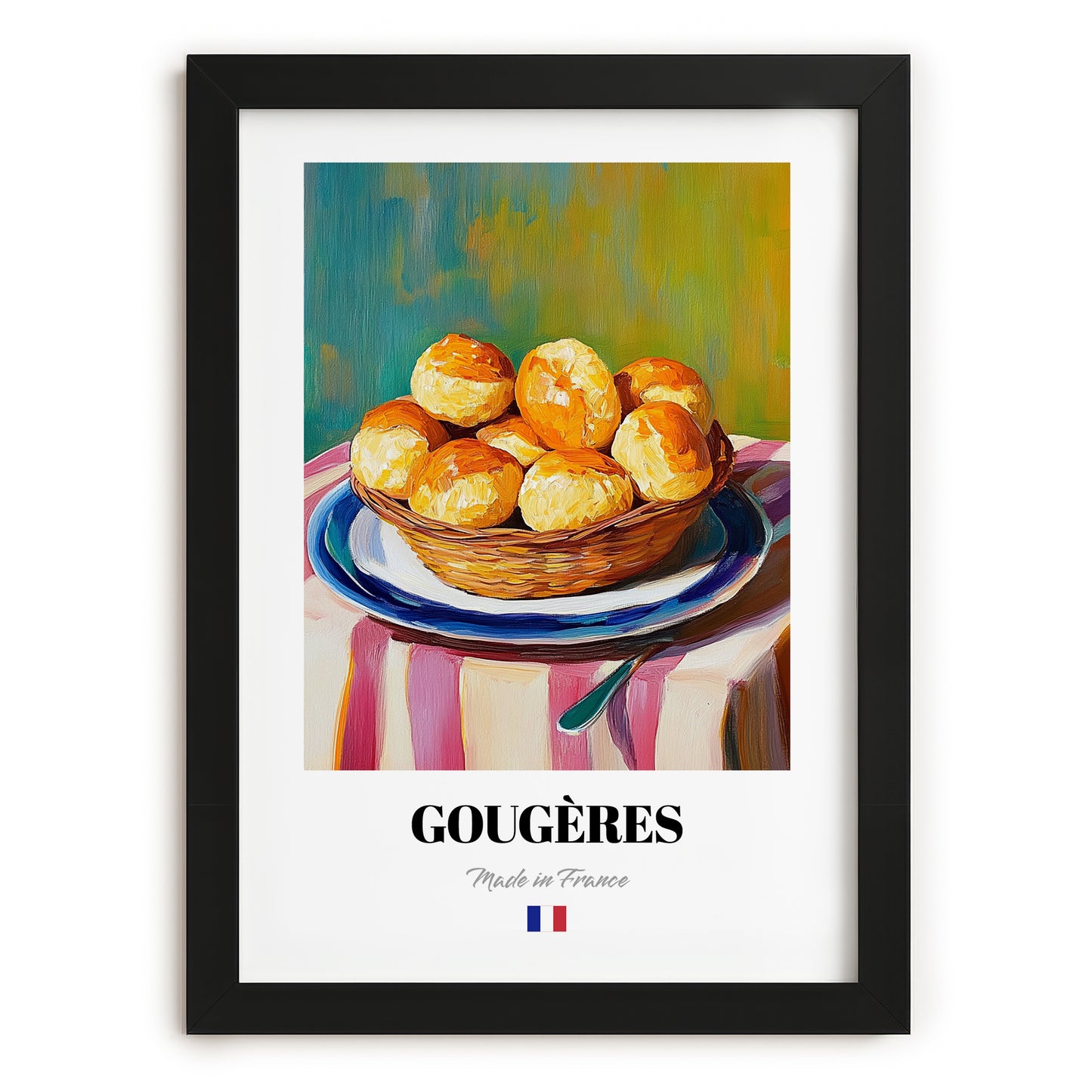 Gougères – Art, French French Pastry Poster, in sleek black frame