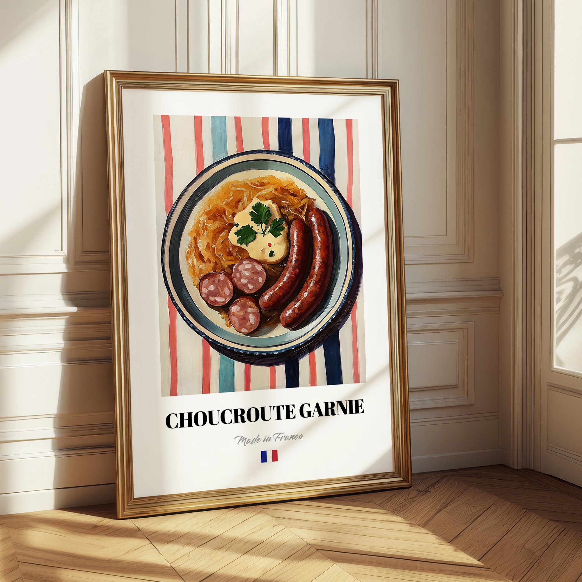 Choucroute Garnie – on Striped Tablecloth, French Food Wall Decor
