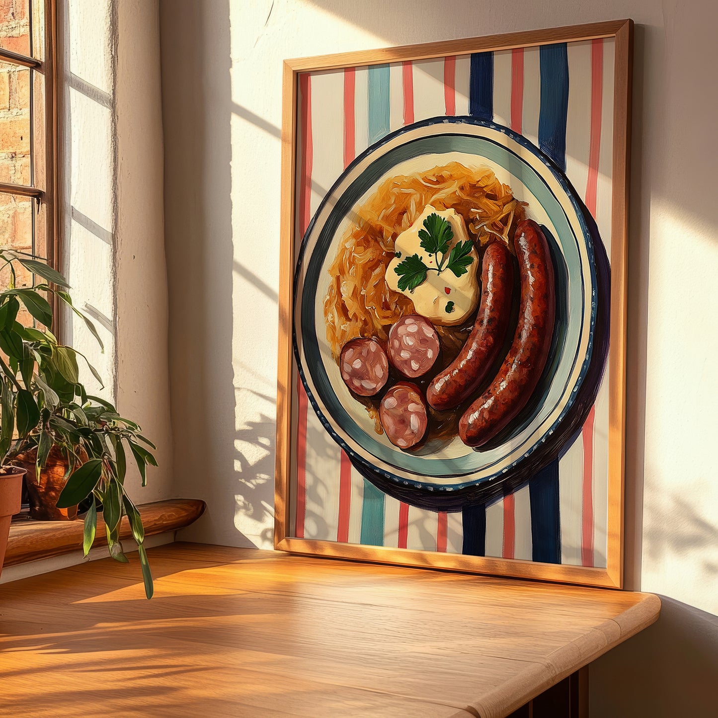 Choucroute Garnie – on Striped Tablecloth, French Food Wall Decor, clean layout with no caption