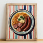 Choucroute Garnie – on Striped Tablecloth, French Food Wall Decor, no-text version framed in wood