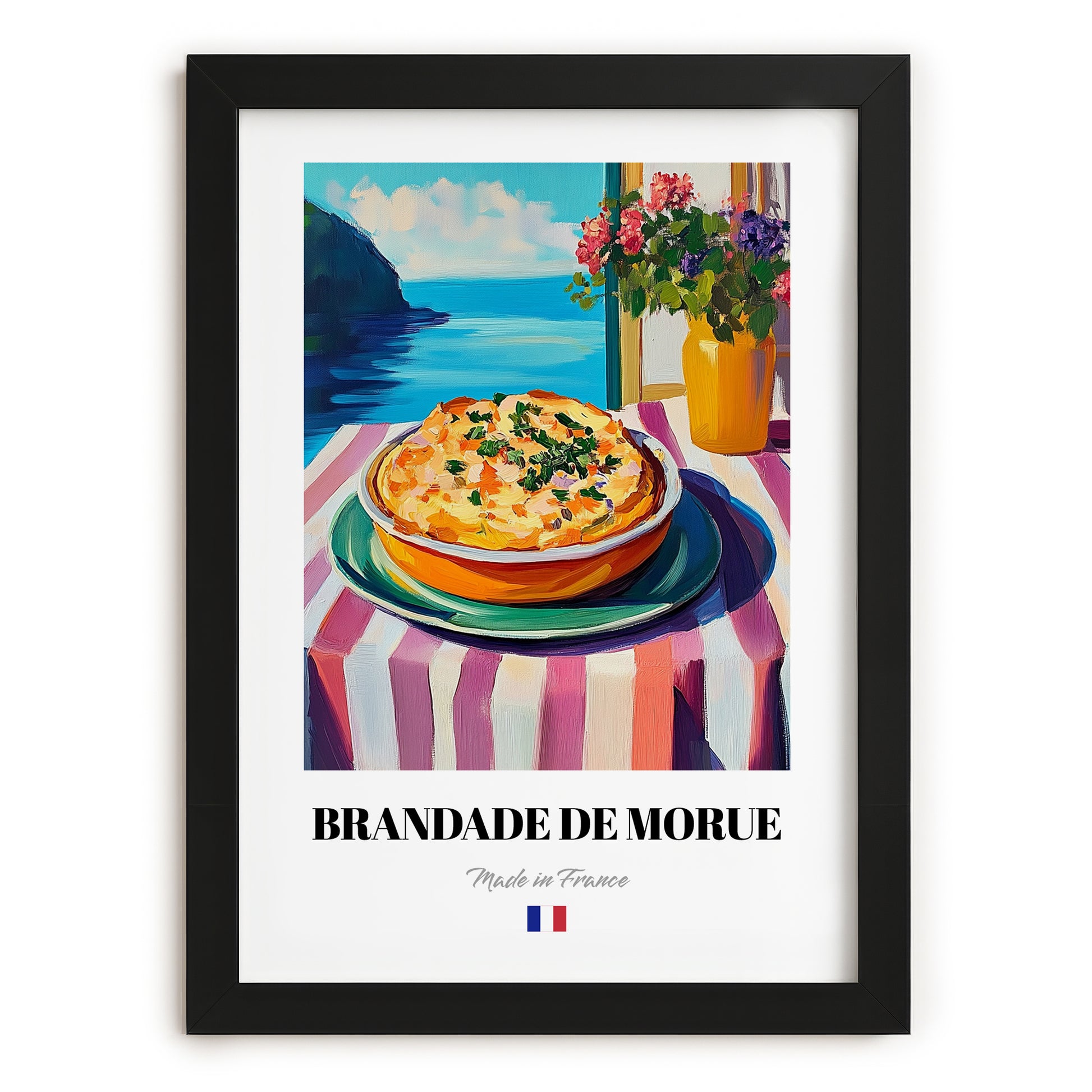 Brandade de Morue – Art, French Food Print, in sleek black frame