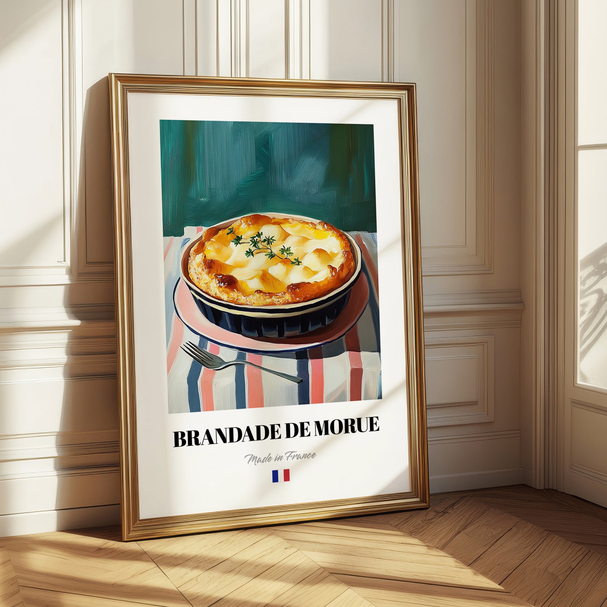 Brandade de Morue – on Striped Tablecloth, French Food Painting