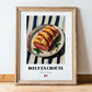 Bœuf en Croûte – on Striped Tablecloth, French Food Art, in wooden frame leaning on the floor