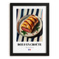 Bœuf en Croûte – on Striped Tablecloth, French Food Art, in sleek black frame