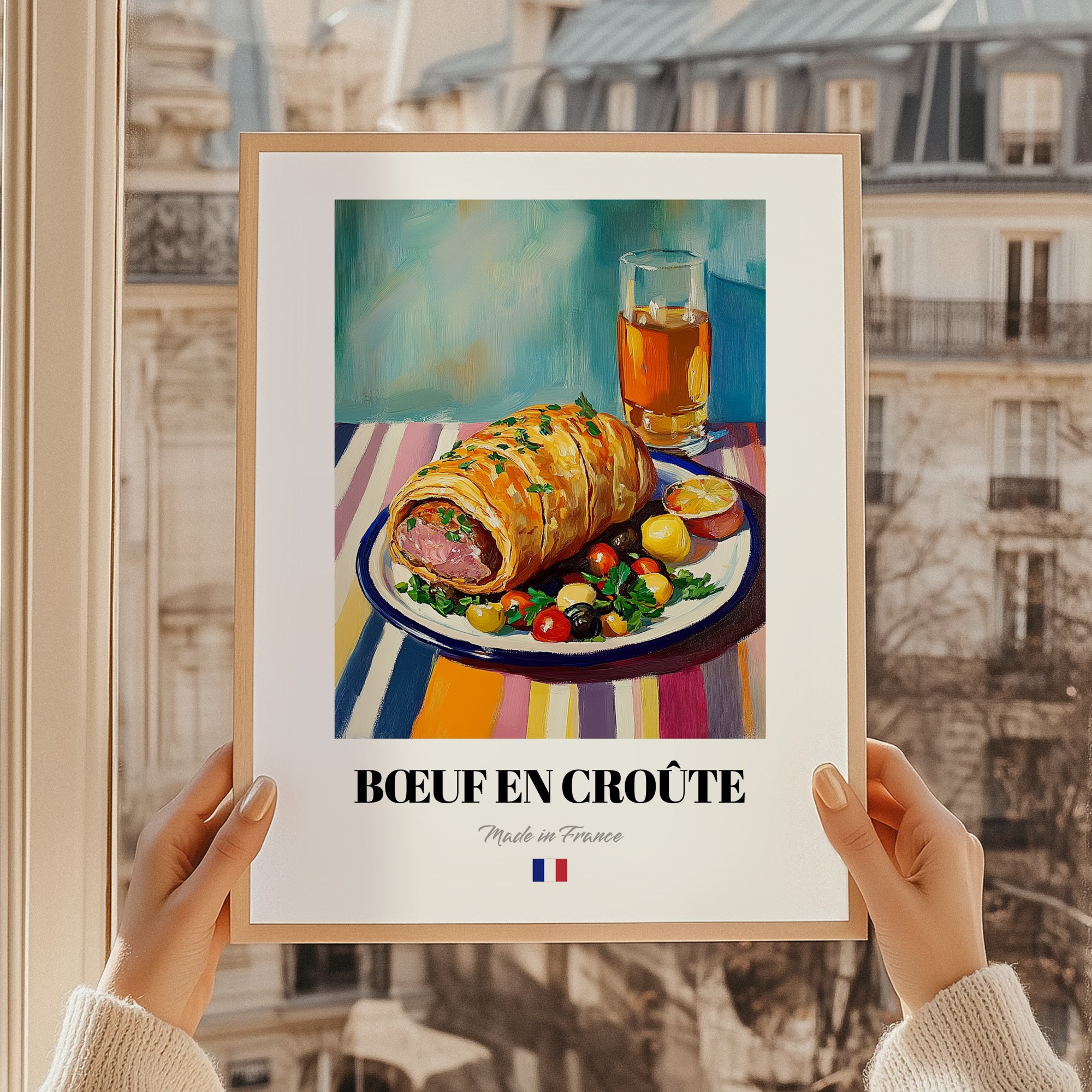 Bœuf en Croûte – Art, French Food Still Life, styled in a charming Paris street view