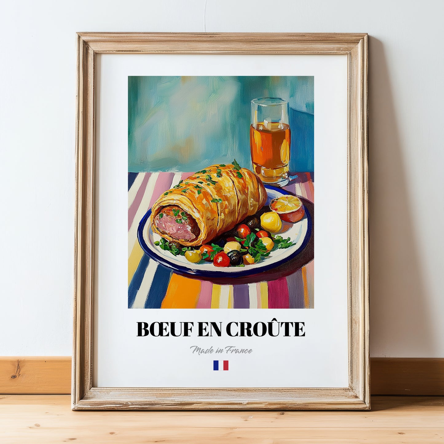 Bœuf en Croûte – Art, French Food Still Life, in wooden frame leaning on the floor