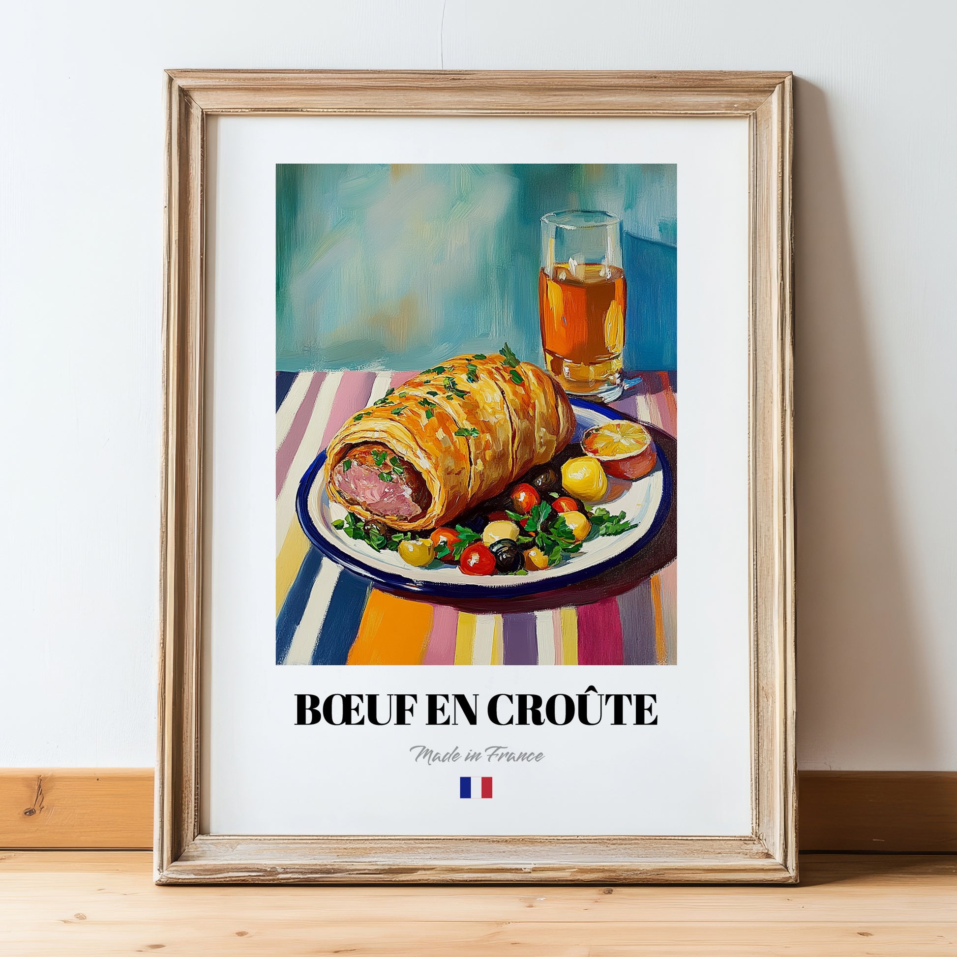 Bœuf en Croûte – Art, French Food Still Life, in wooden frame leaning on the floor
