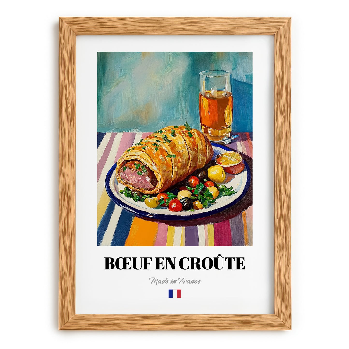 Bœuf en Croûte – Art, French Food Still Life, set in oak frame