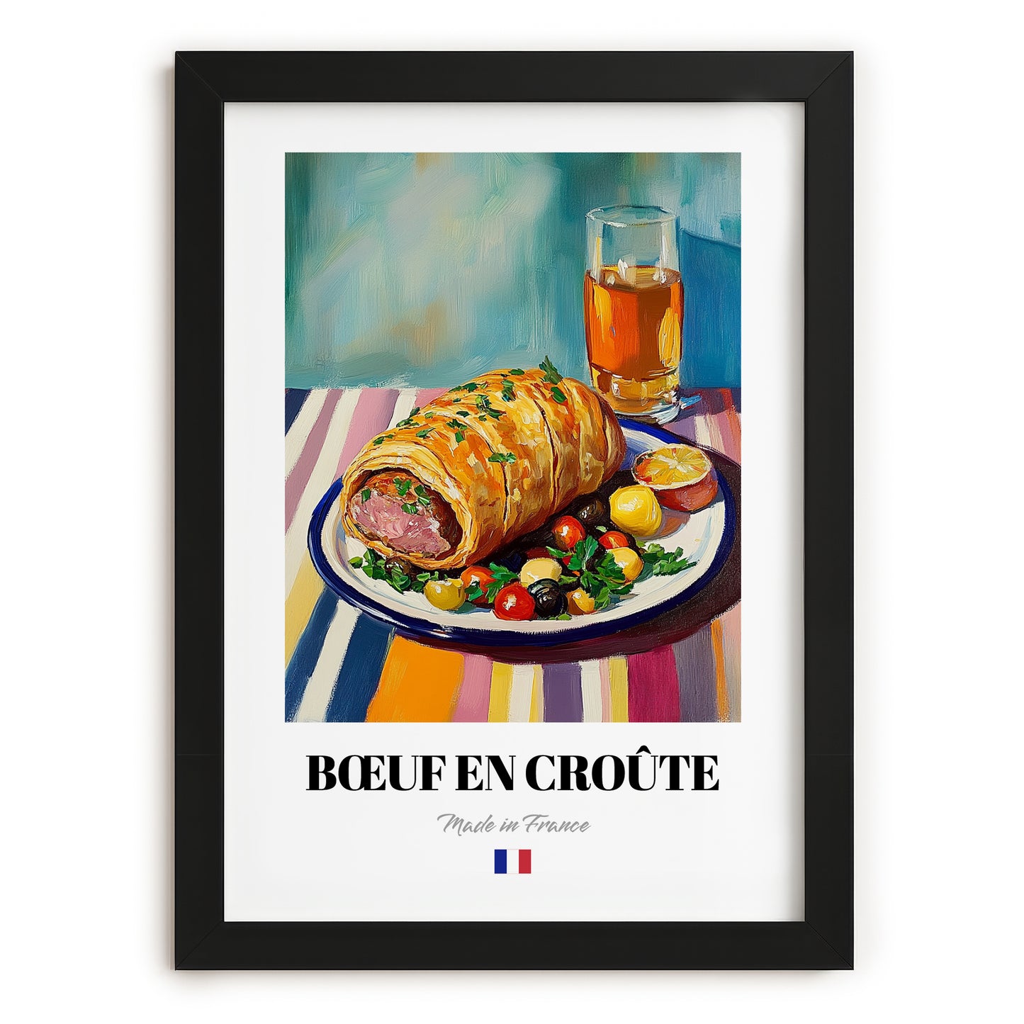 Bœuf en Croûte – Art, French Food Still Life, in sleek black frame