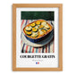 Courgette Gratin – on Striped Tablecloth, French Food Poster, set in oak frame