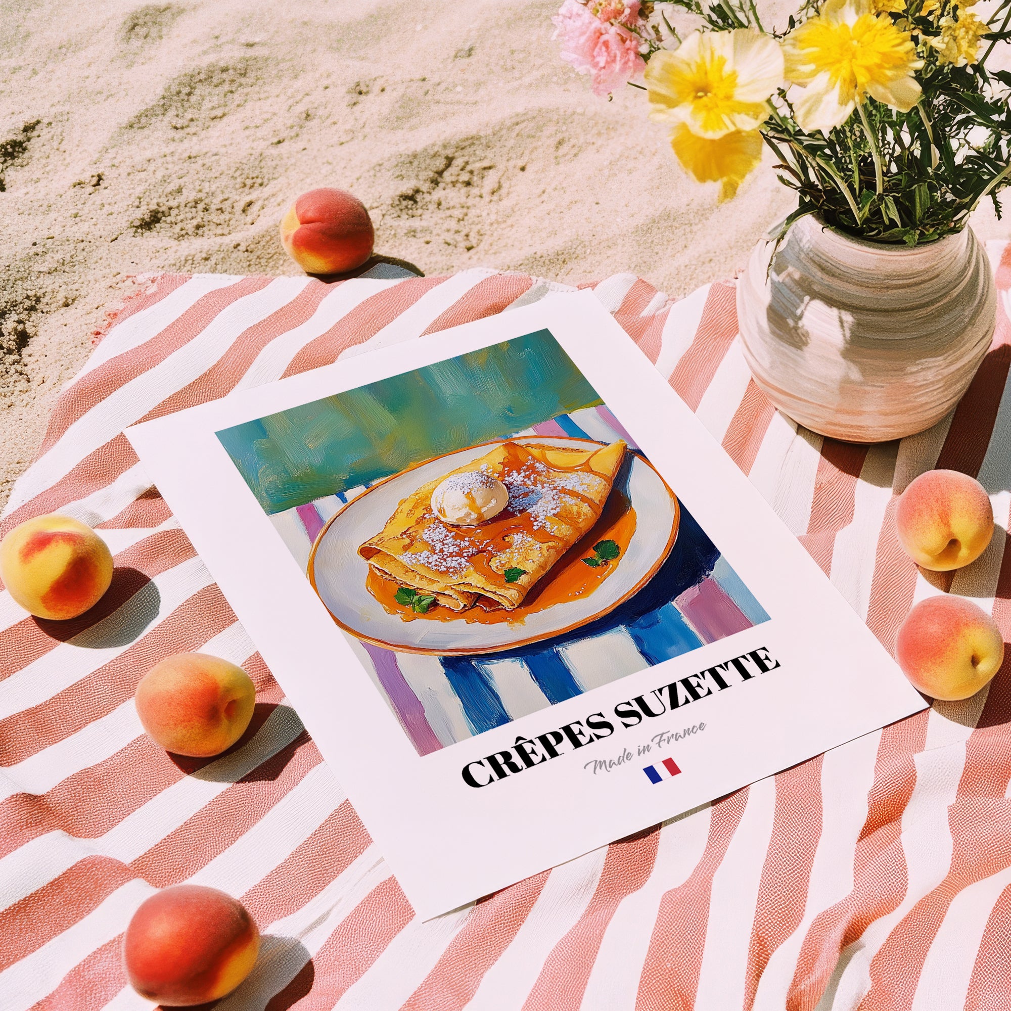 Crêpes Suzette – Art, French French Dessert Painting, unframed on coastal sand