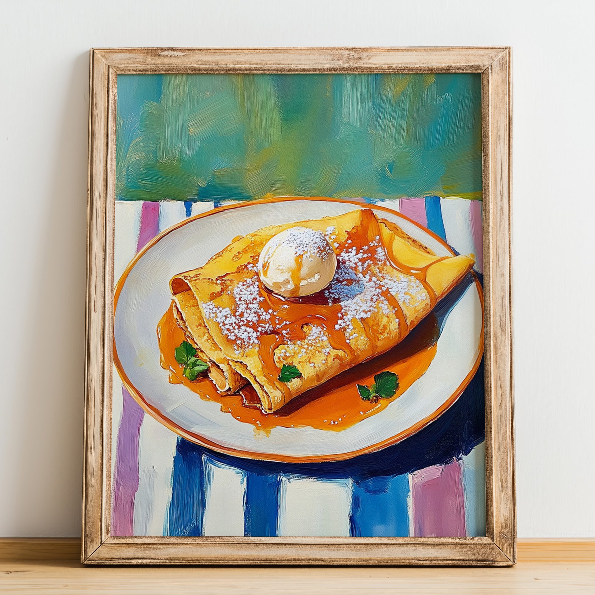 Crêpes Suzette – Art, French French Dessert Painting, no-text version framed in wood