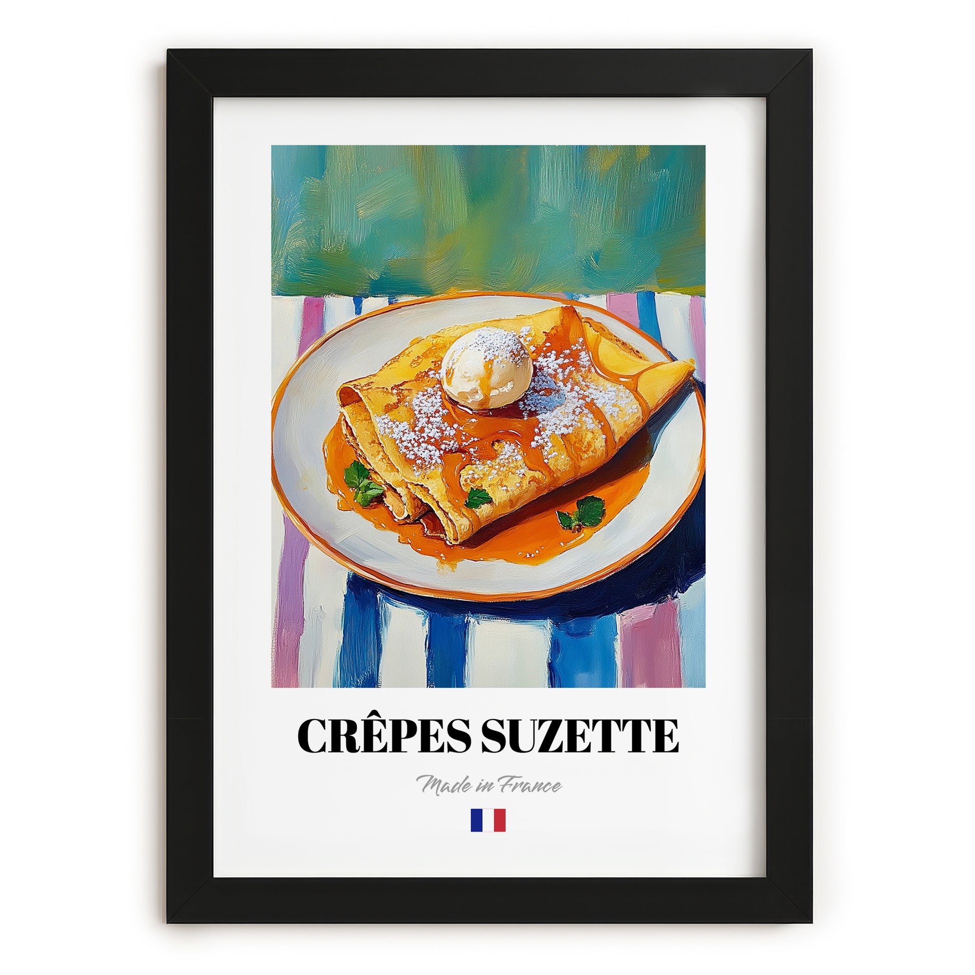 Crêpes Suzette – Art, French French Dessert Painting, in sleek black frame