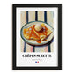 Crêpes Suzette – on Striped Tablecloth, French French Dessert Wall Decor, in sleek black frame