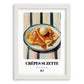 Crêpes Suzette – on Striped Tablecloth, French French Dessert Wall Decor, placed in minimal white frame