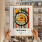Moussaka – on Striped Tablecloth, Greek Food Print, styled in a charming Paris street view