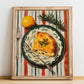 Moussaka – on Striped Tablecloth, Greek Food Print, no-text version framed in wood