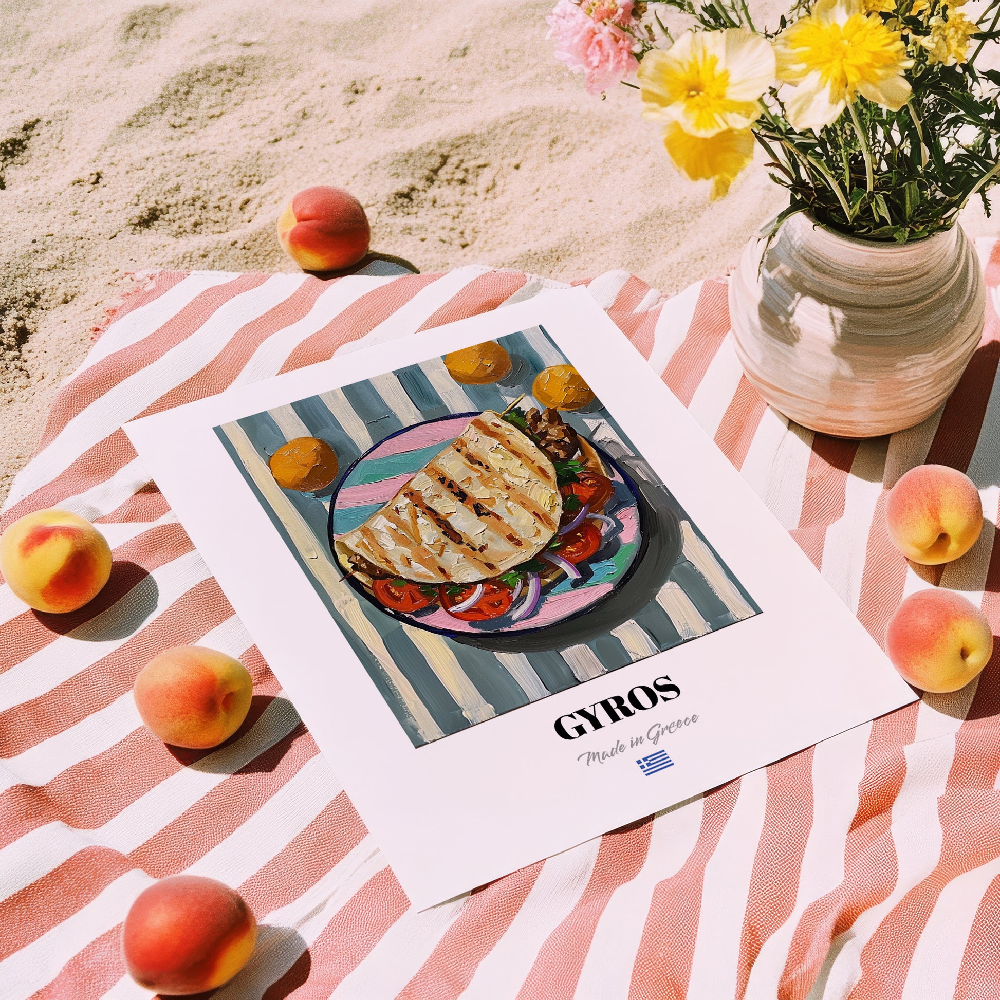 Gyros – Oil Painting, Greek Food Still Life, unframed on coastal sand