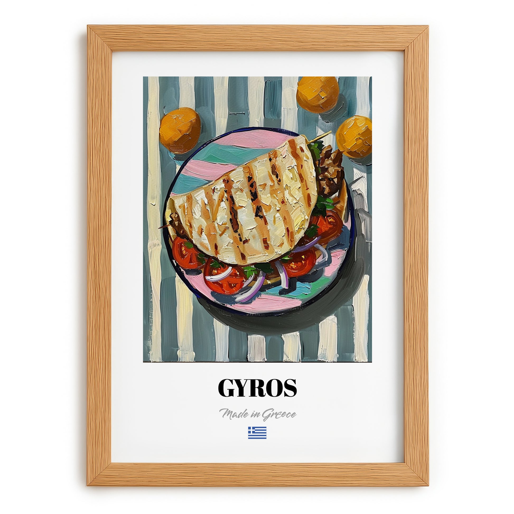 Gyros – Oil Painting, Greek Food Still Life, set in oak frame