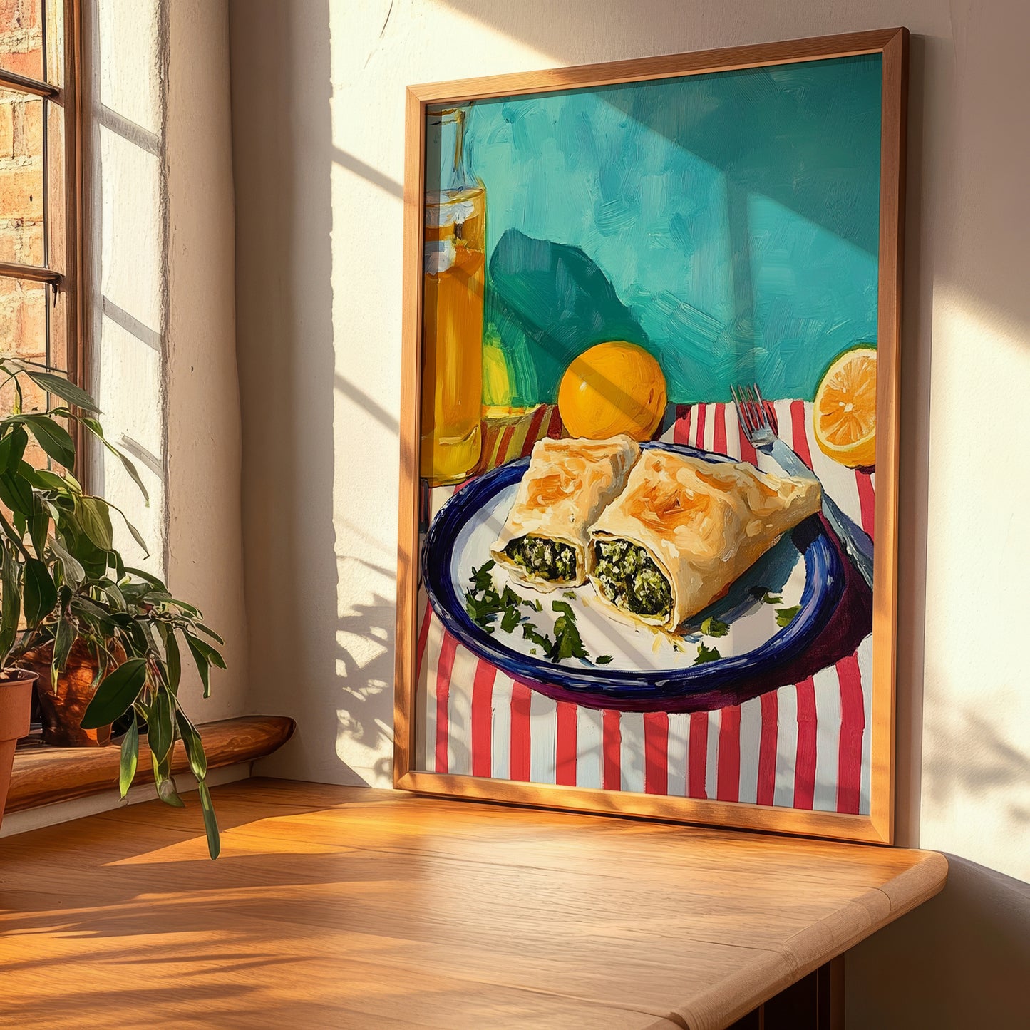 Spanakopita – Oil Painting, Greek Pastry Wall Decor, clean layout with no caption