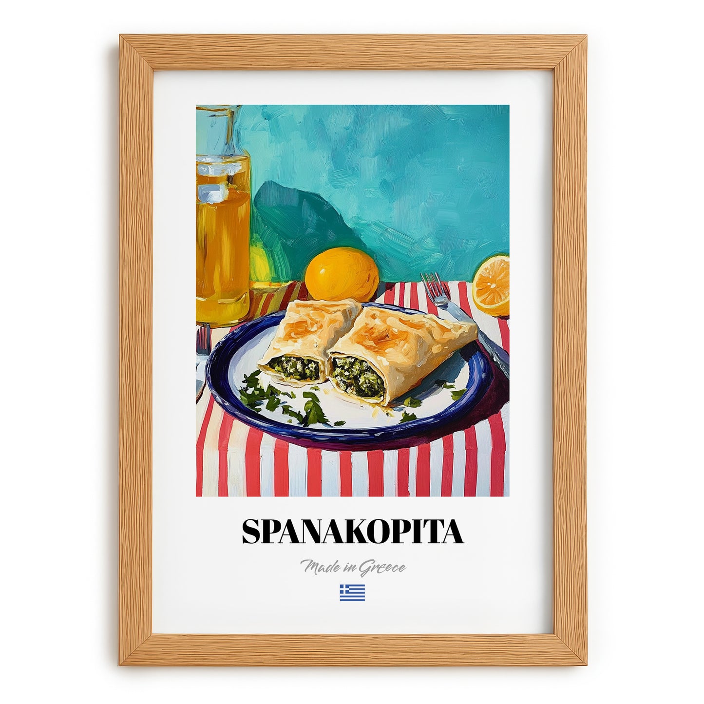 Spanakopita – Oil Painting, Greek Pastry Wall Decor, set in oak frame