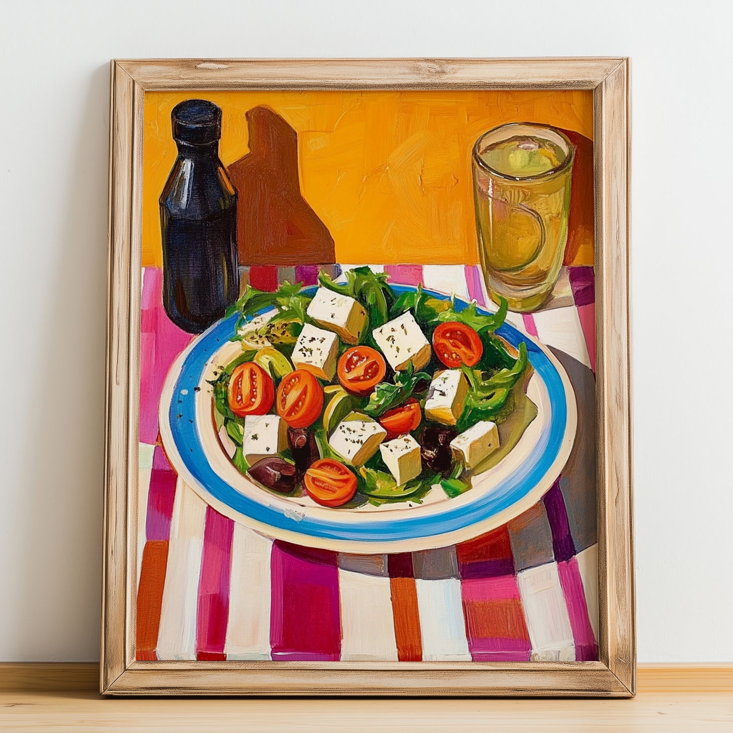 Greek Salad – Art, Greek Food Painting, no-text version framed in wood