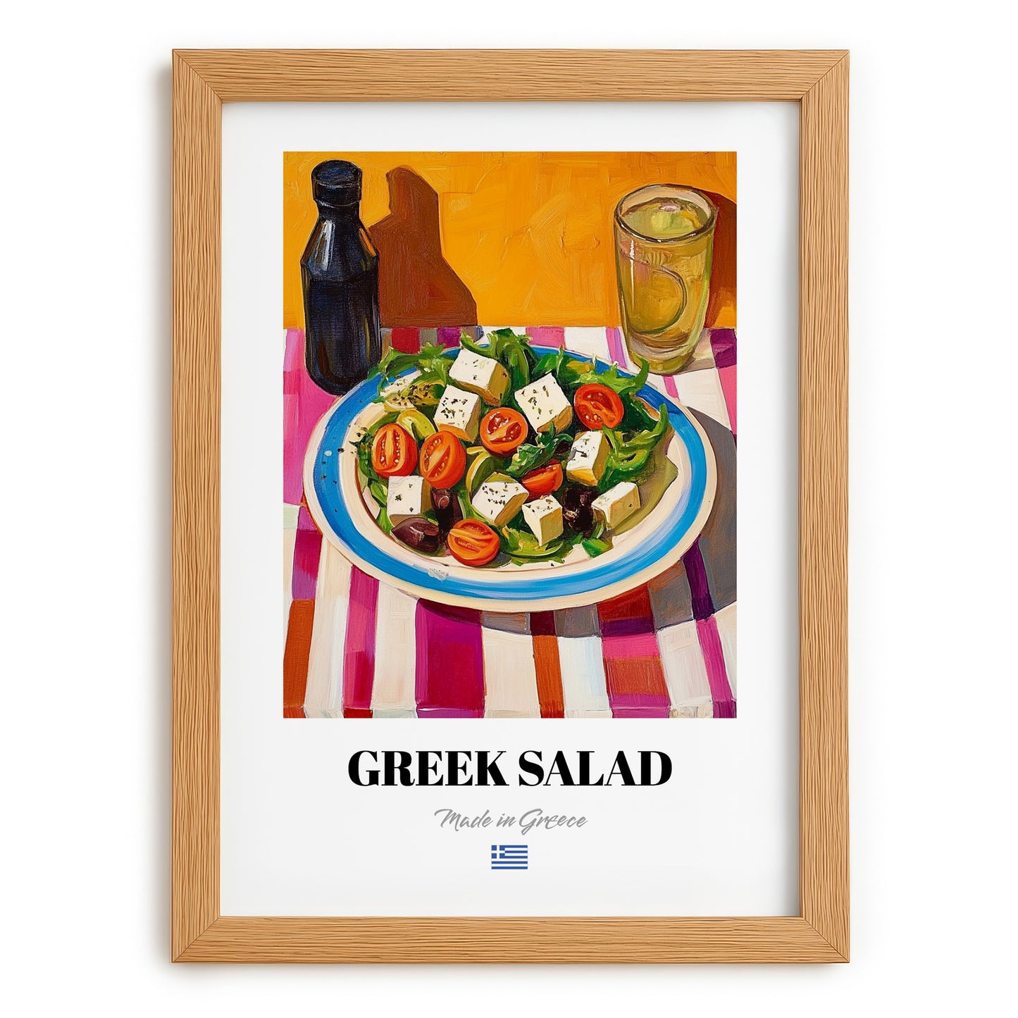 Greek Salad – Art, Greek Food Painting, set in oak frame