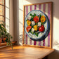 Greek Salad – on Striped Tablecloth, Greek Food Wall Decor, clean layout with no caption