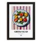 Greek Salad – on Striped Tablecloth, Greek Food Wall Decor, in sleek black frame