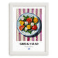 Greek Salad – on Striped Tablecloth, Greek Food Wall Decor, placed in minimal white frame