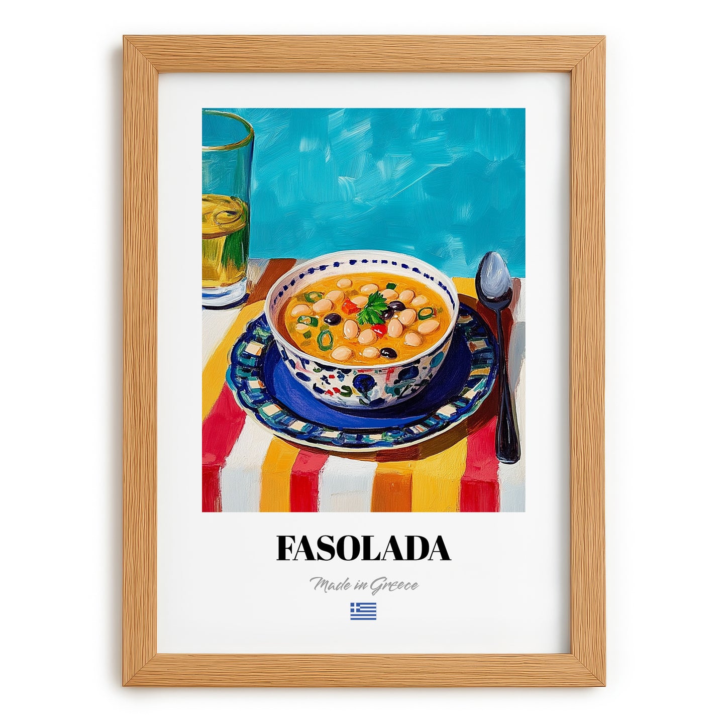 Fasolada – Art, Greek Food Wall Art, set in oak frame