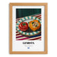 Gemista – on Striped Tablecloth, Greek Food Painting, set in oak frame