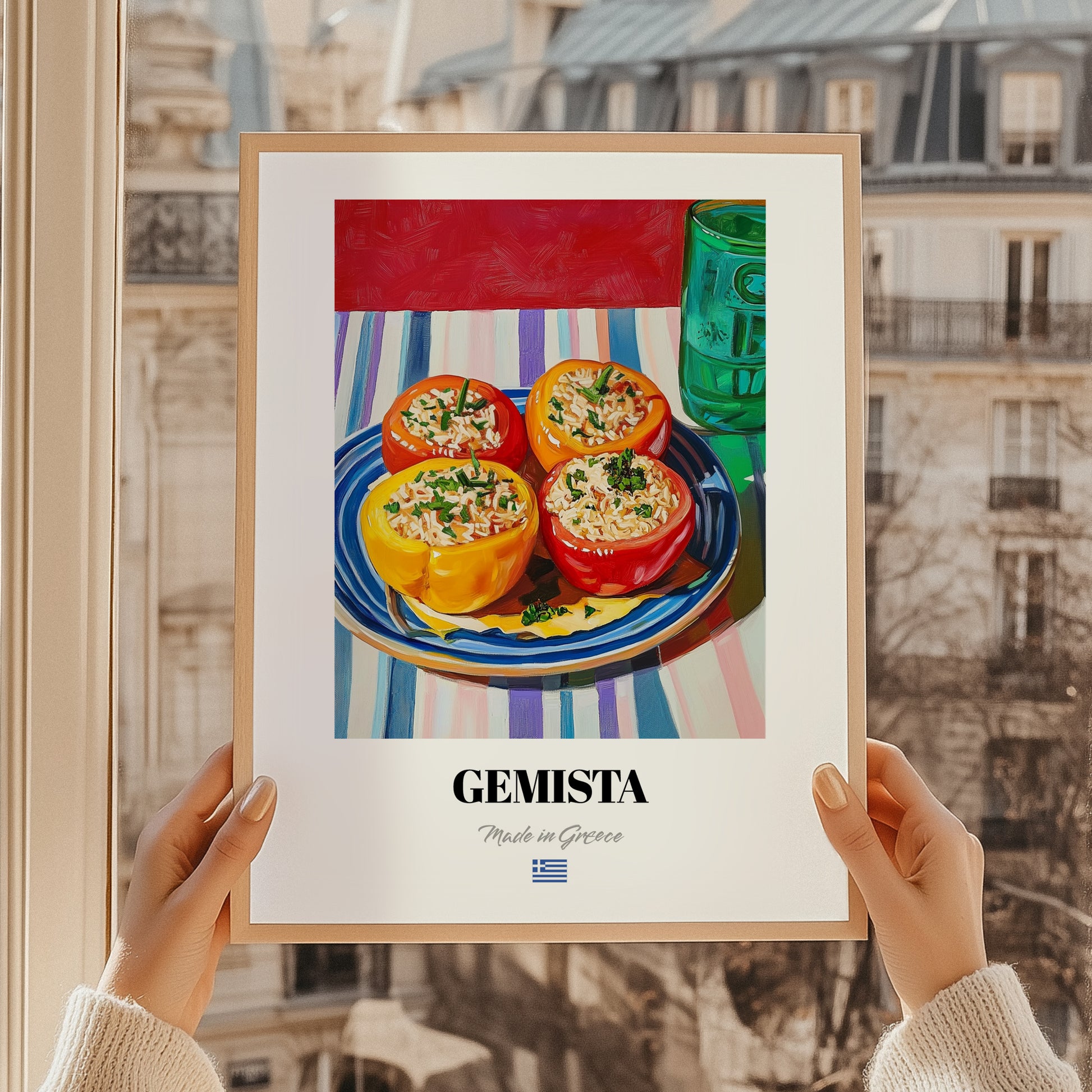 Gemista – Oil Painting, Greek Food Wall Art, styled in a charming Paris street view