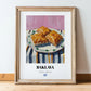 Baklava – on Striped Tablecloth, Greek Dessert Illustration, in wooden frame leaning on the floor