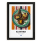 Kleftiko – on Striped Tablecloth, Greek Food Illustration, in sleek black frame