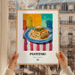 Pastitsio – Colorful Oil Painting, Greek Pasta Still Life, styled in a charming Paris street view