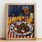 Stifado – Colorful Oil Painting, Greek Food Art, no-text version framed in wood