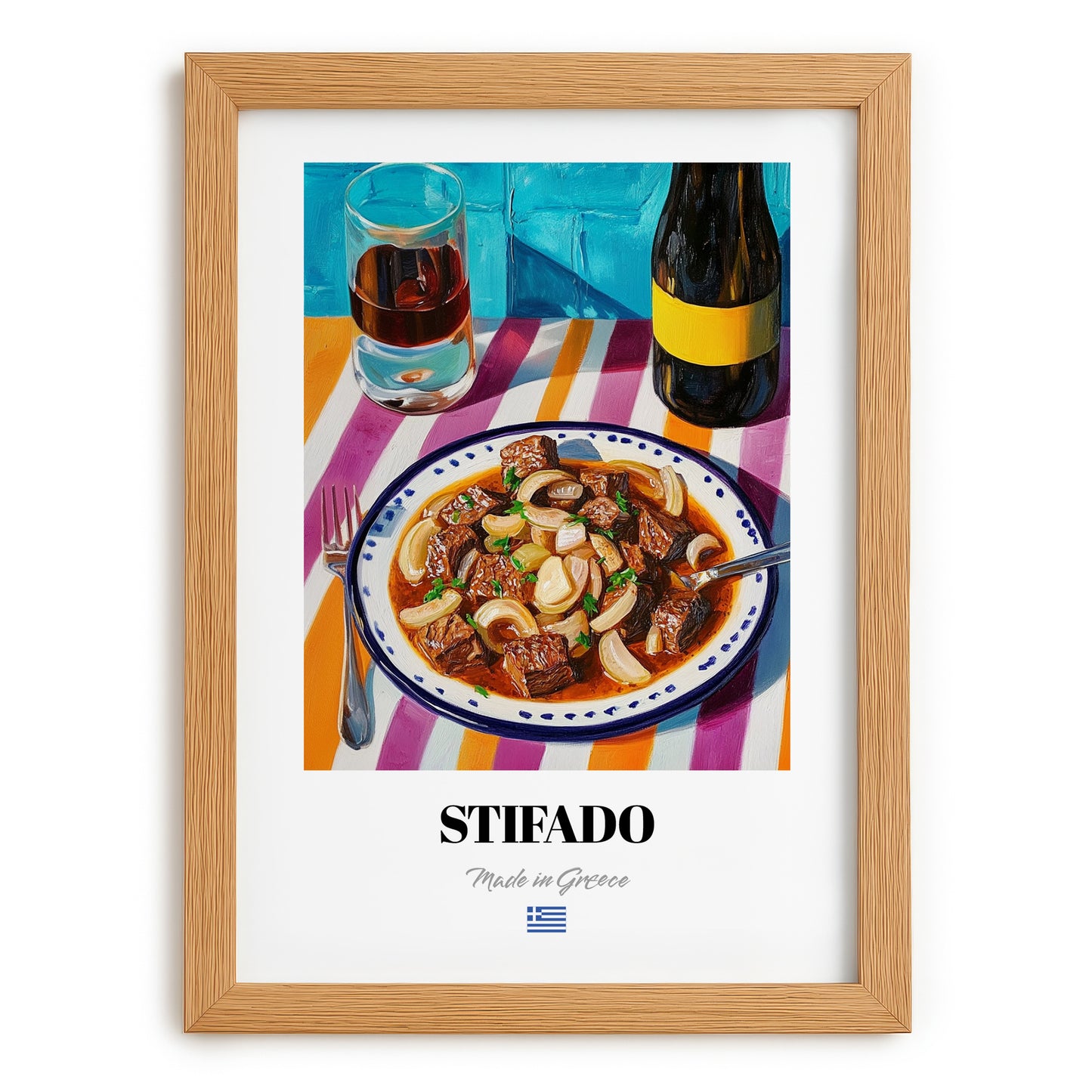 Stifado – Art, Greek Food Painting, set in oak frame