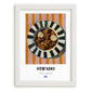 Stifado – on Striped Tablecloth, Greek Food Illustration, placed in minimal white frame