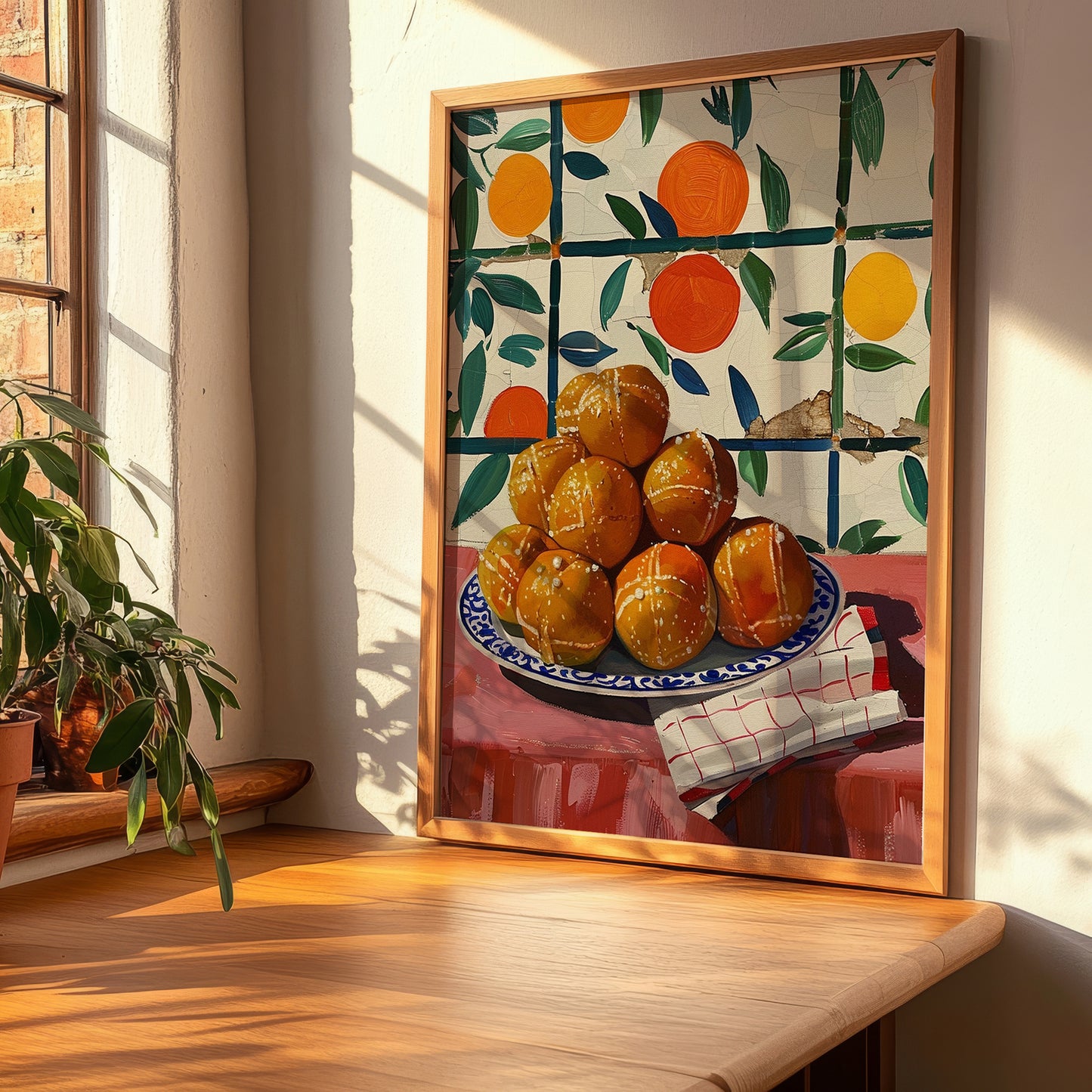 Loukoumades – Oil Painting, Greek Dessert Still Life, clean layout with no caption