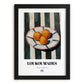 Loukoumades – on Striped Tablecloth, Greek Dessert Poster, in sleek black frame