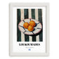 Loukoumades – on Striped Tablecloth, Greek Dessert Poster, placed in minimal white frame