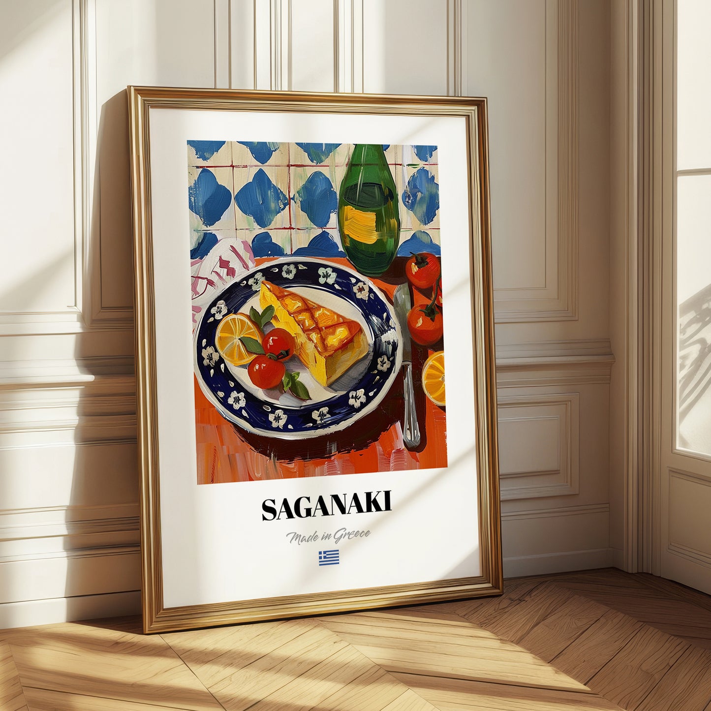 Saganaki – Oil Painting, Greek Cheese Wall Decor 