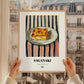 Saganaki – on Striped Tablecloth, Greek Cheese Wall Decor, styled in a charming Paris street view