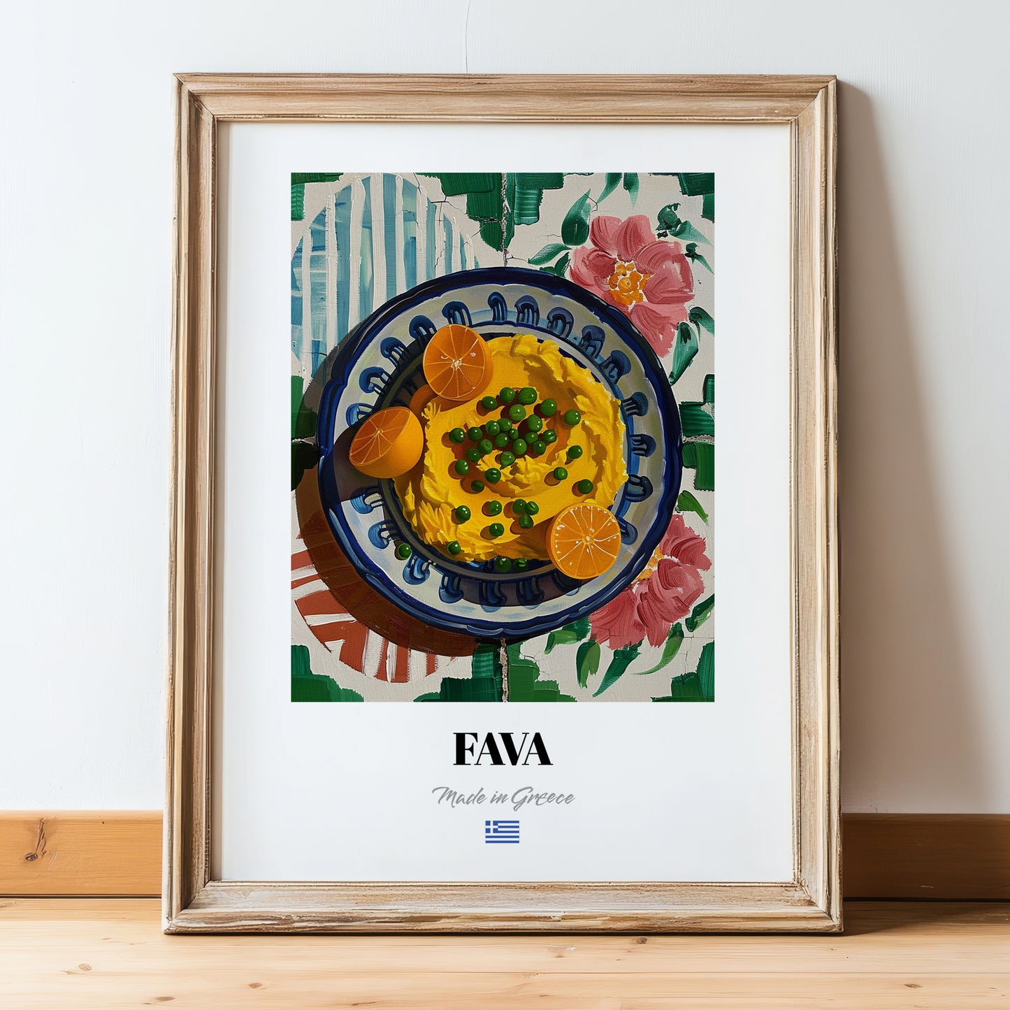 Fava – Oil Painting, Greek Food Illustration, in wooden frame leaning on the floor
