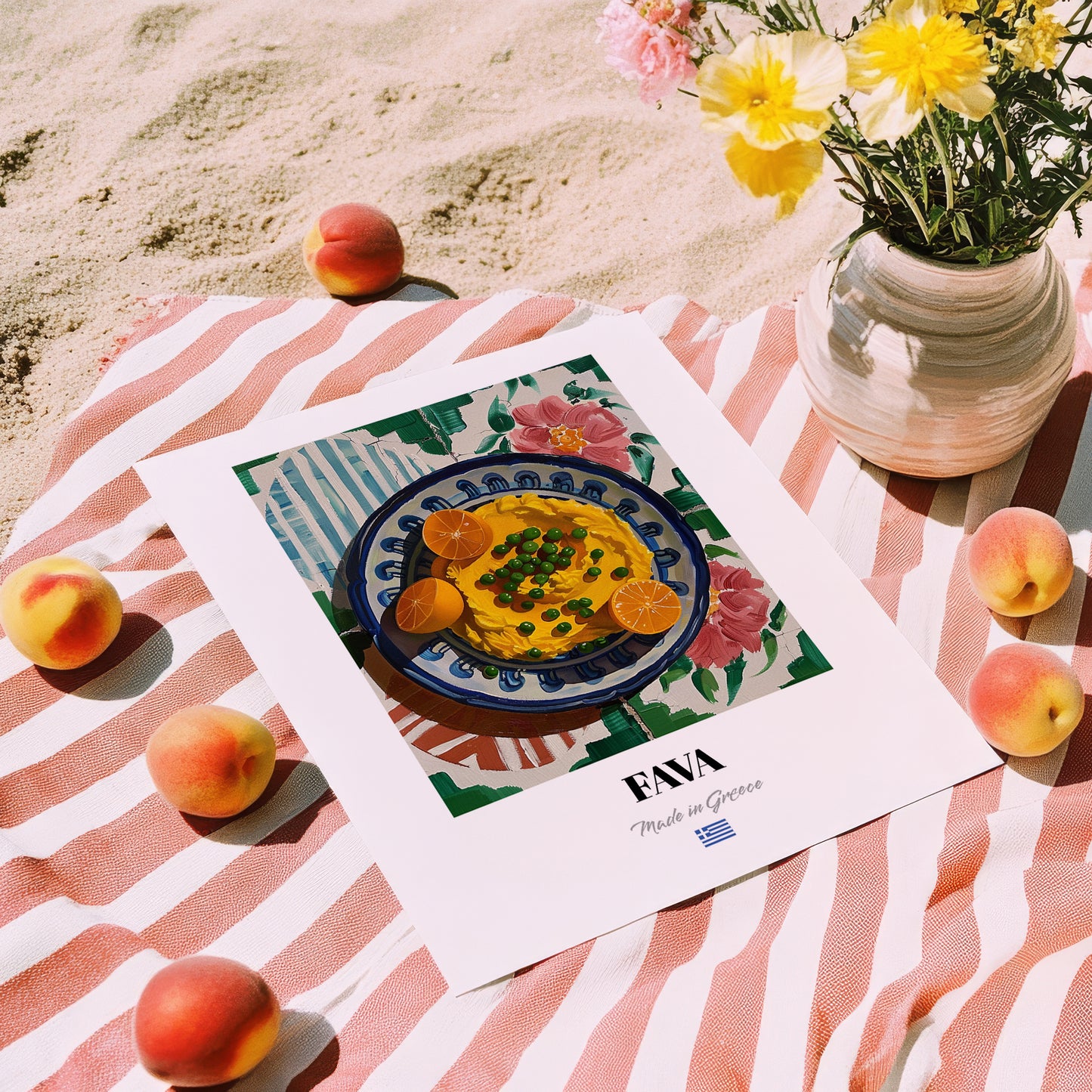 Fava – Oil Painting, Greek Food Illustration, unframed on coastal sand