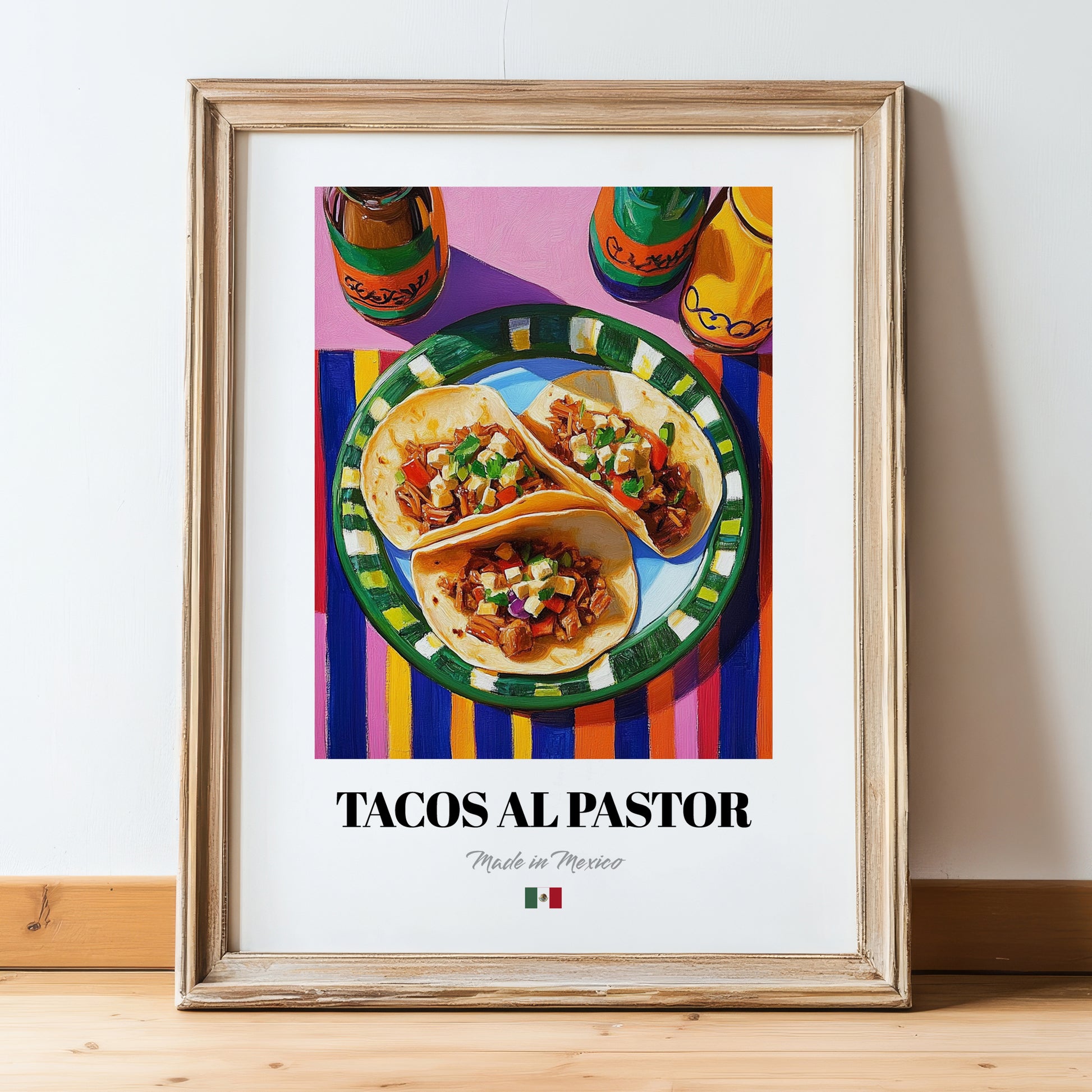 Tacos al Pastor – Oil Painting, Mexican Food Wall Painting, in wooden frame leaning on the floor